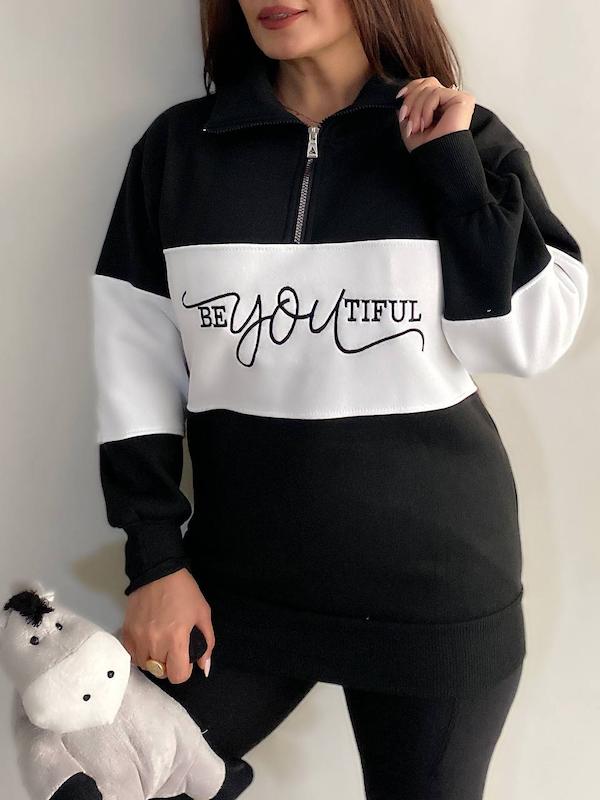 هودی نیم زیپ سفید مشکی