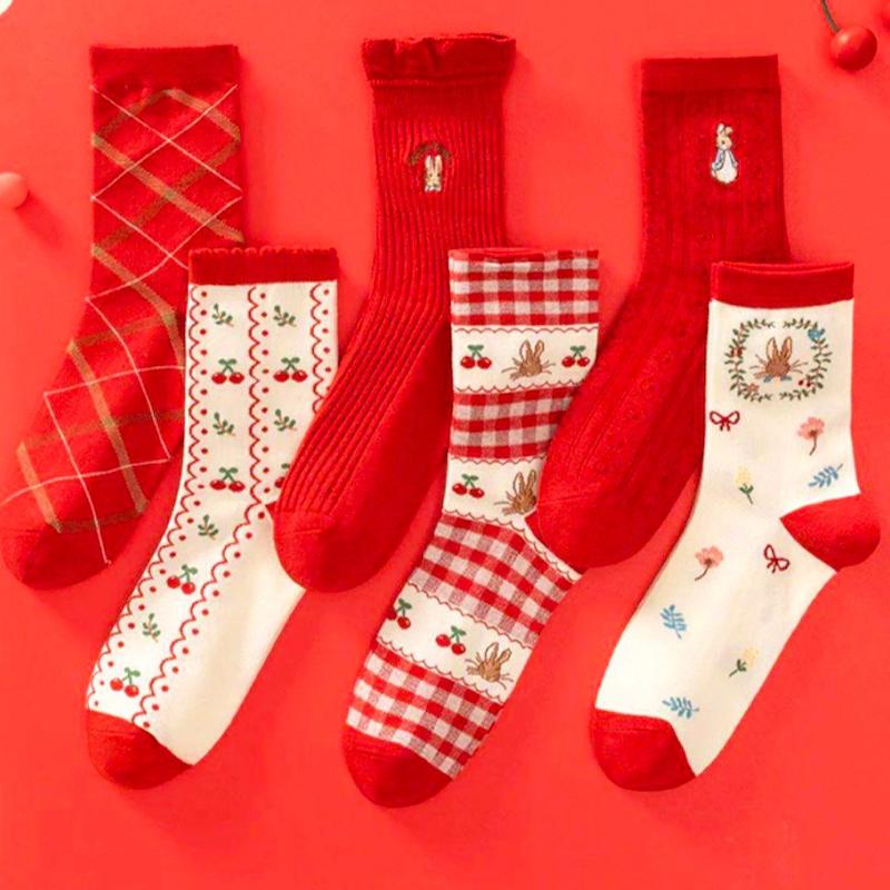 جوراب ساقدار زنانه طرح گیلاس میکس تم قرمز کد 9619