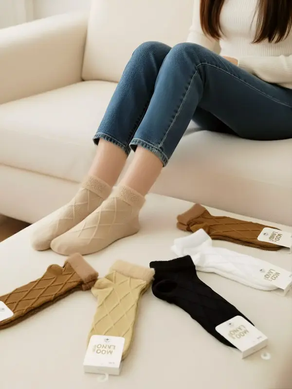 جوراب مچی زنانه مچ موهر لوزی برجسته کد 9611