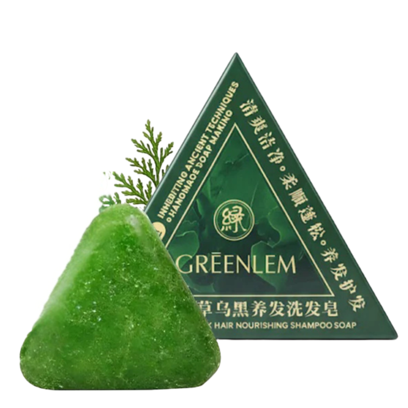 صابون شامپو ضدریزش و تقویت ریشه مو گیاهی گرین‌لم مدل علف عثمان  GREENLEM Usman Grass Black Hair Nourishing Shampoo Soap