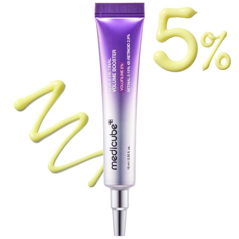 بوستر سرم جوانساز و جمع کننده منافذ رتینال مدیکوب حاوی وُلوفیلین و کمپلکس رتینال 4X-رتینوئید  medicube Vita A Retinal Volume Booster Serum, with Volufiline, 4X-Retinoid