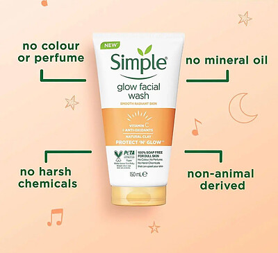 ژل شستشو صورت ویتامین C سیمپل Simple مدل گلو Glow  Simple Glow Facial Wash Vitamin C