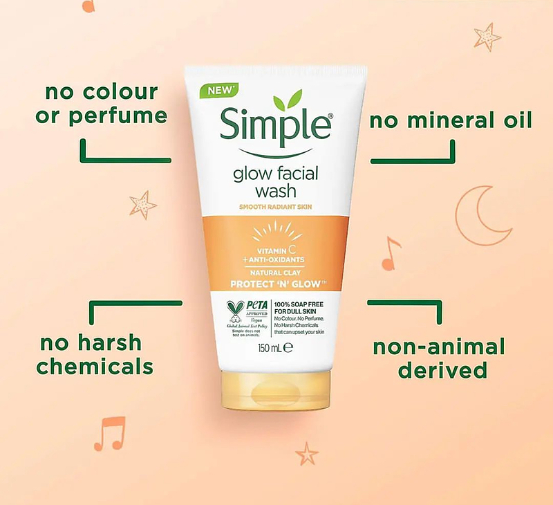 ژل شستشو صورت ویتامین C سیمپل Simple مدل گلو Glow  Simple Glow Facial Wash Vitamin C