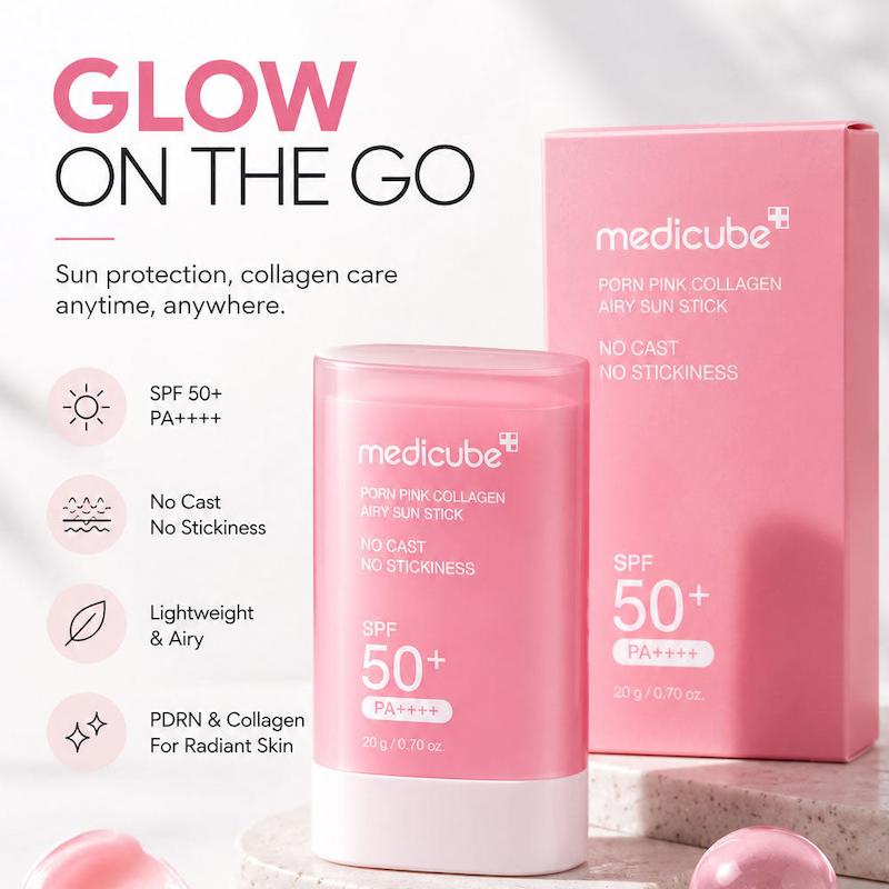 ضدآفتاب استیکی جوانساز قوی و روشن کننده کلاژن مدیکوب  Medicube PDRN Pink Collagen Airy Sun Stick