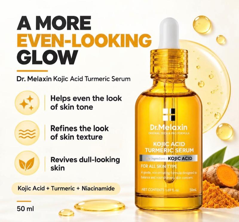 سرم ضدلک و درخشان کننده کوجیک اسید و زردچوبه دکتر ملاکسین  Dr.melaxin Kojic Acid Turmeric Serum for Dark Spots & Uneven Tone