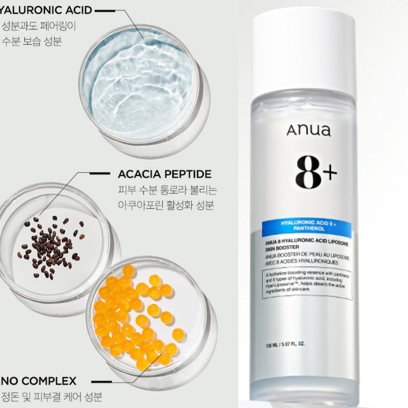 بوستر اسنس هیالورونیک آنوا آبرسان با 8 نوع هیالورونیک اسید 150 میل  Anua 8 Hyaluronic Acid Liposome Skin Booster