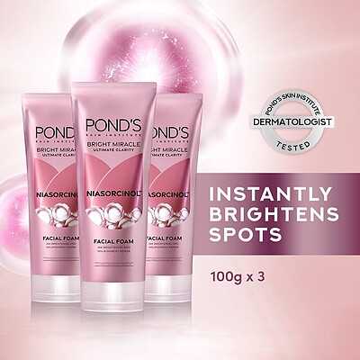 فوم شستشوی روشن کننده پوندز Ponds نیاسورسینول  POND'S Bright Miracle Facial Wash Niasorcinol with Niacinamide and E-Resorcinol