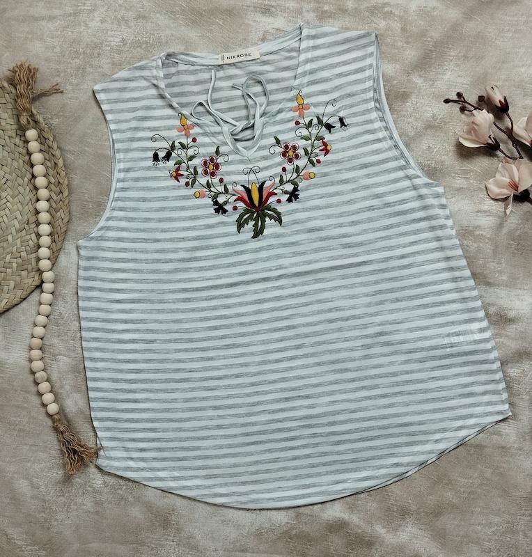 تاپ راه راه یقه گره گلدوزی زنانه کد 40309