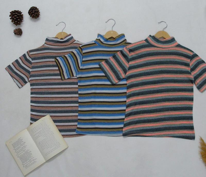 تی شرت راه راه یقه ایستاده زنانه کد 4030178