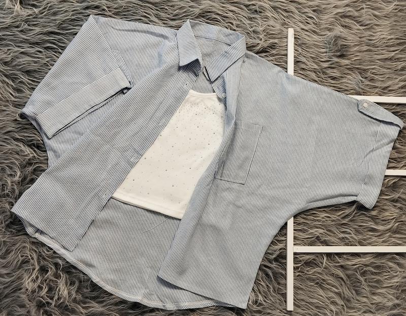 شومیز راه راه آستین ژاپنی زنانه کد 403024