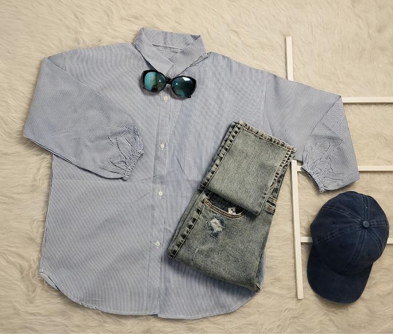 شومیز راه راه آستین کش دار زنانه کد 403040