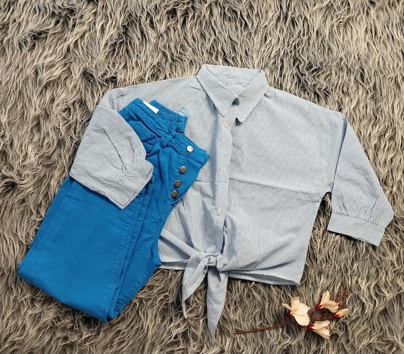 شومیز راه راه جلو گره ای کد 403043