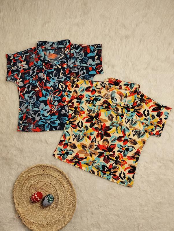 بلوز دو جیب گل دار کد 403098