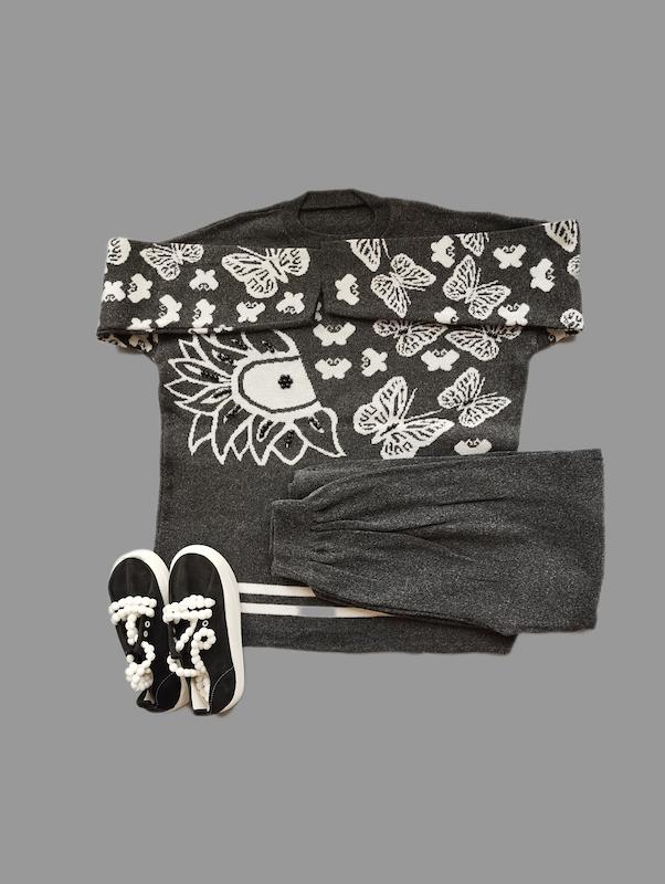 ست بلوز و شلوار بافت زنانه گل و پروانه کد 4030123