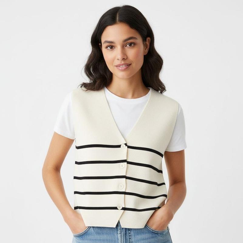 وست دکمه دار بافت ریز کشی