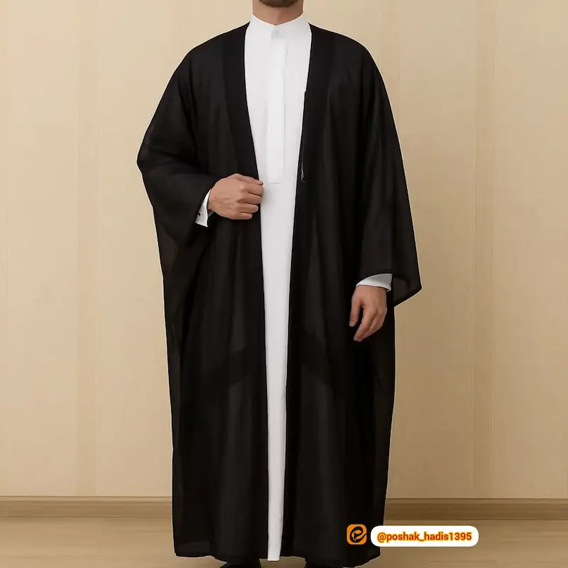 عبا توری مردانه تابستانی کرپ با دوخت خوب کاملا مشکی