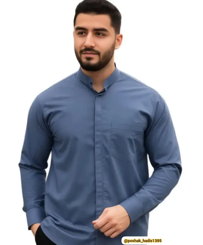 پیراهن مردانه یقه دیپلمات دکمه مخفی تترون نخی درجه یک