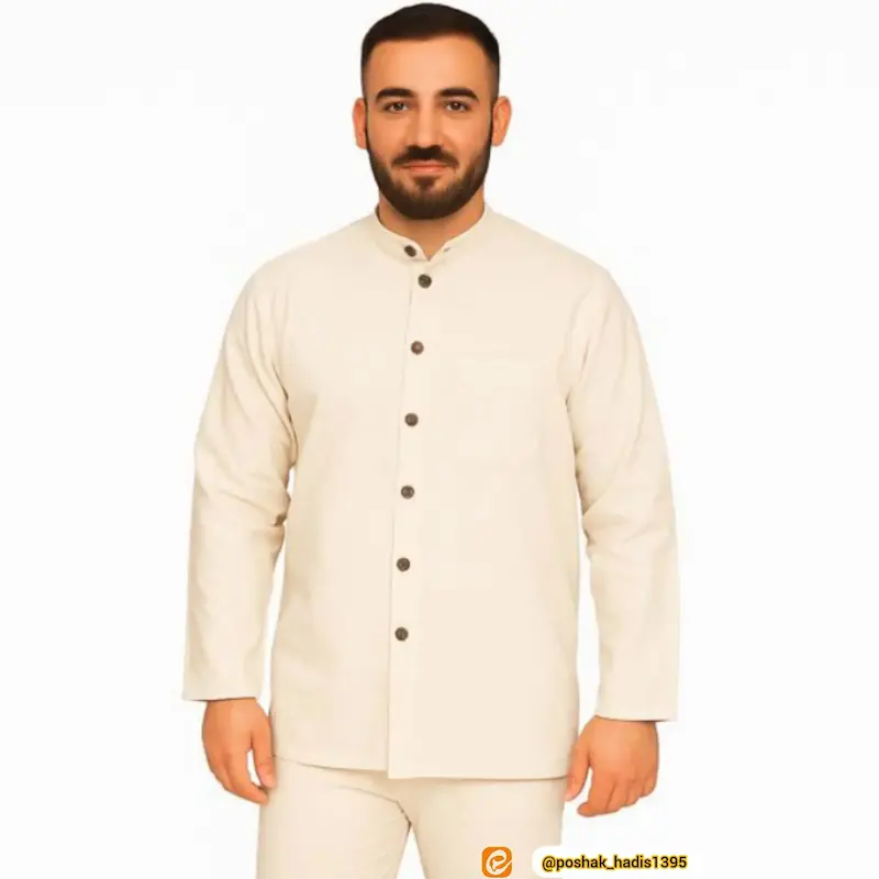 پیراهن شلوار الیافی مردانه مدل تمام دکمه ،خنک و راحت