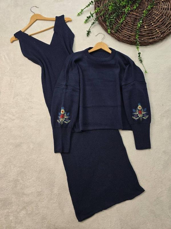 ست بافت آستین گلدوزی