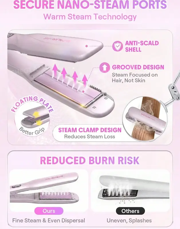 اتو مو بخار حرفه‌ای شیگلم SHEGLAM Hydra Shot Steam Iron Pro با بخار قابل تنظیم و صفحات سرامیکی
