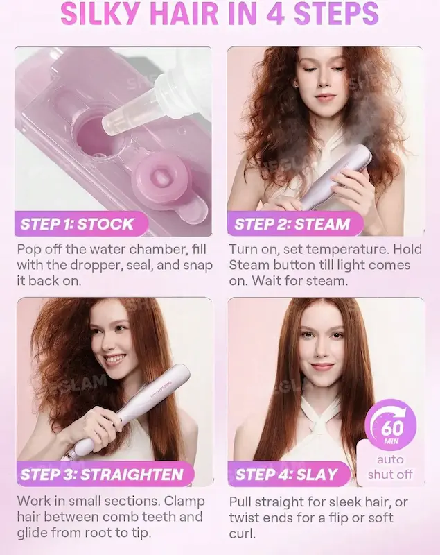 اتو مو بخار حرفه‌ای شیگلم SHEGLAM Hydra Shot Steam Iron Pro با بخار قابل تنظیم و صفحات سرامیکی