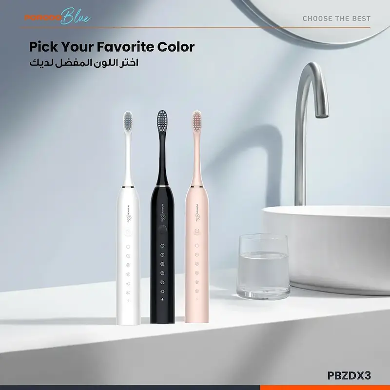 مسواک برقی پرودو Porodo Blue PBZDX3 با ۶ حالت شست‌وشو و ۴۰۰۰۰ لرزش در دقیقه