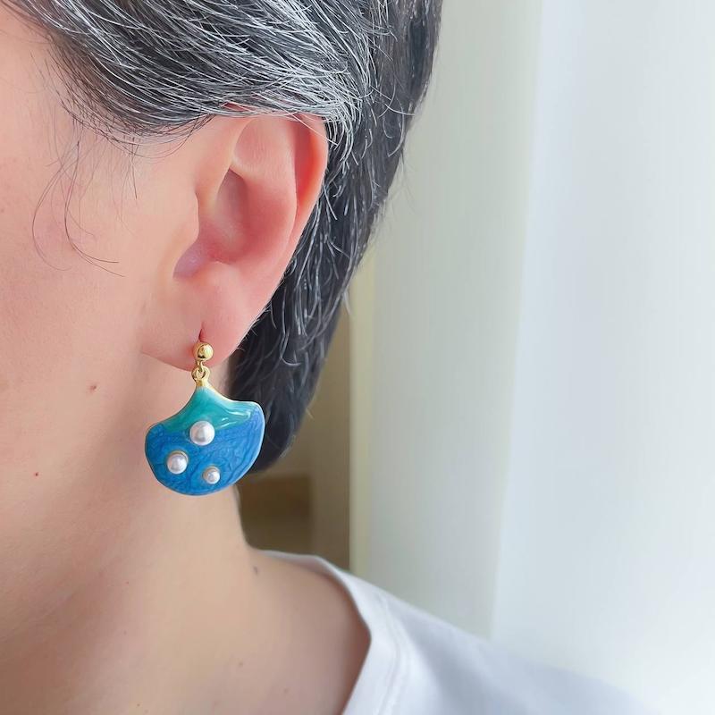 گوشواره میناکاری صدف آبی و فیروزه ای استیل