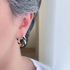 گوشواره حلقه ای میناکاری مشکی پیچ استیل