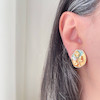 گوشواره میناکاری فیروزه ای قاب گل رز استیل
