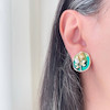 گوشواره میناکاری سبز قاب گل رز استیل