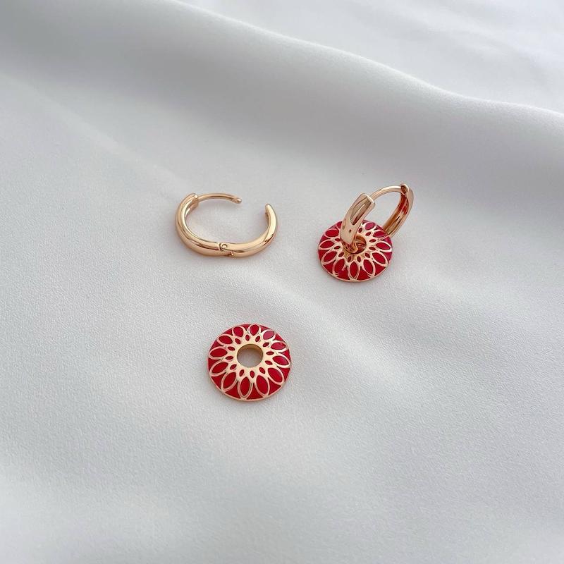 گوشواره حلقه‌ای میناکاری قرمز ژوپینگ