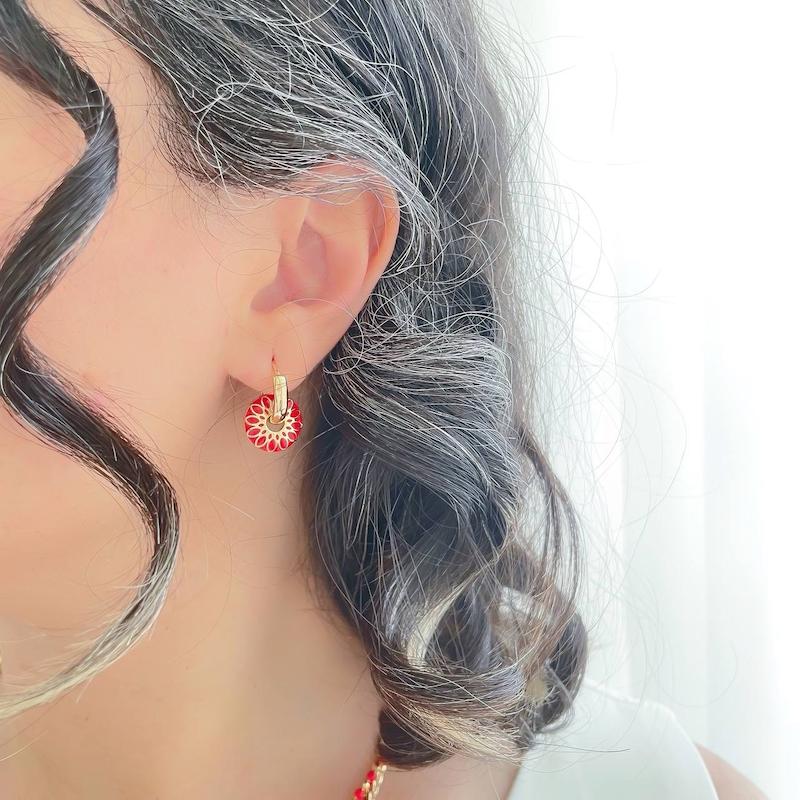 گوشواره حلقه‌ای میناکاری قرمز ژوپینگ