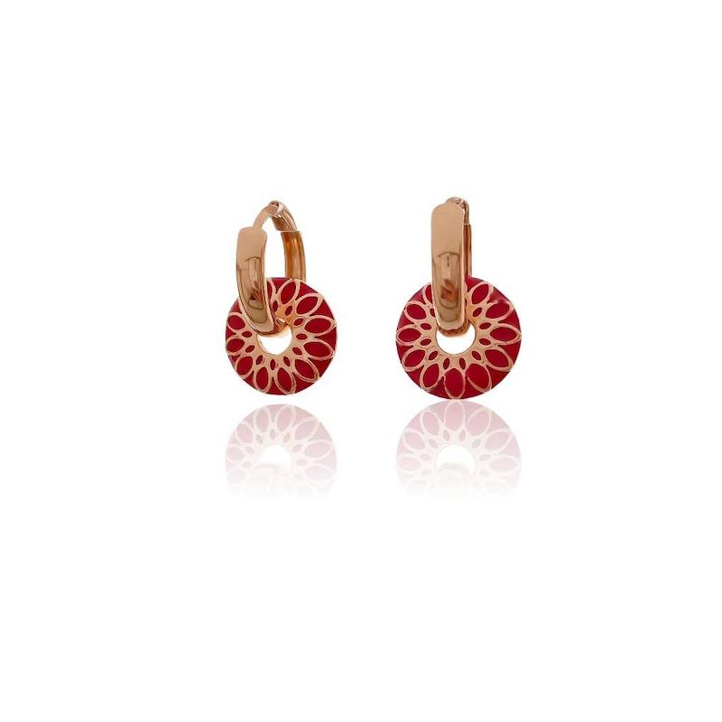 گوشواره حلقه‌ای میناکاری قرمز ژوپینگ