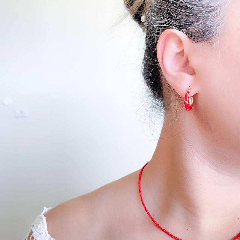 گوشواره میناکاری ژوپینگ مدل حلقه قرمز