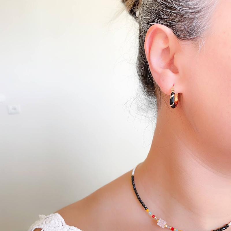 گوشواره میناکاری ژوپینگ مدل حلقه مشکی