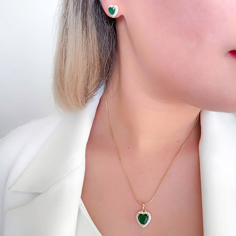 نیم ست قلب زمردی ژوپینگ