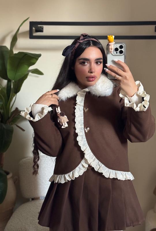 کت و‌ دامن دارک چاکلت🍫