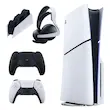 کنسول بازی خانگی سونی PlayStation 5 Slim ظرفیت 1 ترابایت نسل نهم با درایو 4K Blu-ray قابل جداسازی، طراحی جمع‌وجور، قابلیت اضافه کردن SSD، همراه دسته اضافی، پایه شارژر و هدست Elite