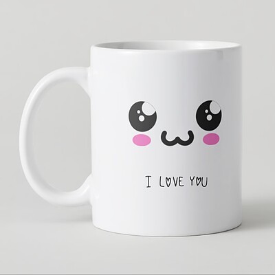 ماگ با طرح I Love You - Black Pink Minimalist Cute Face Kawaii