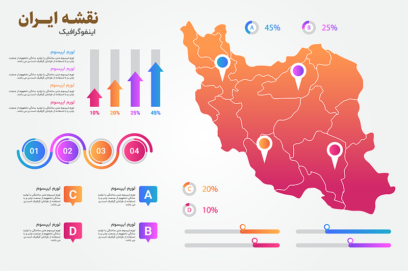 فایل لایه باز اینفوگرافیک نقشه ایران همراه با پوشه فونت | شناسه PRO-0140