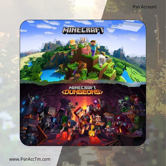 باندل بازی Minecraft و Minecraft Dungeons، خرید باندل ماینکرفت و دنجنز، تصویر باندل ماینکرفت و ماینکرفت دنجنز، کاور بازی Minecraft، گیم‌پلی Minecraft Dungeons.