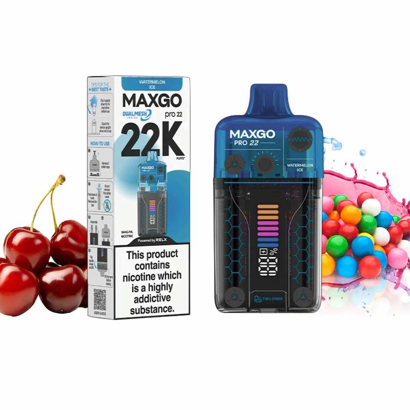 پاد یکبار مصرف 22000 پاف مکس گو نیکوتین 18 | MAXGO 22K Disposable Vape گیلاس آدامس بادکنکی