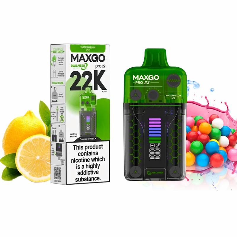 پاد یکبار مصرف 22000 پاف مکس گو نیکوتین 18 | MAXGO 22K Disposable Vape لیمو آدامس بادکنکی