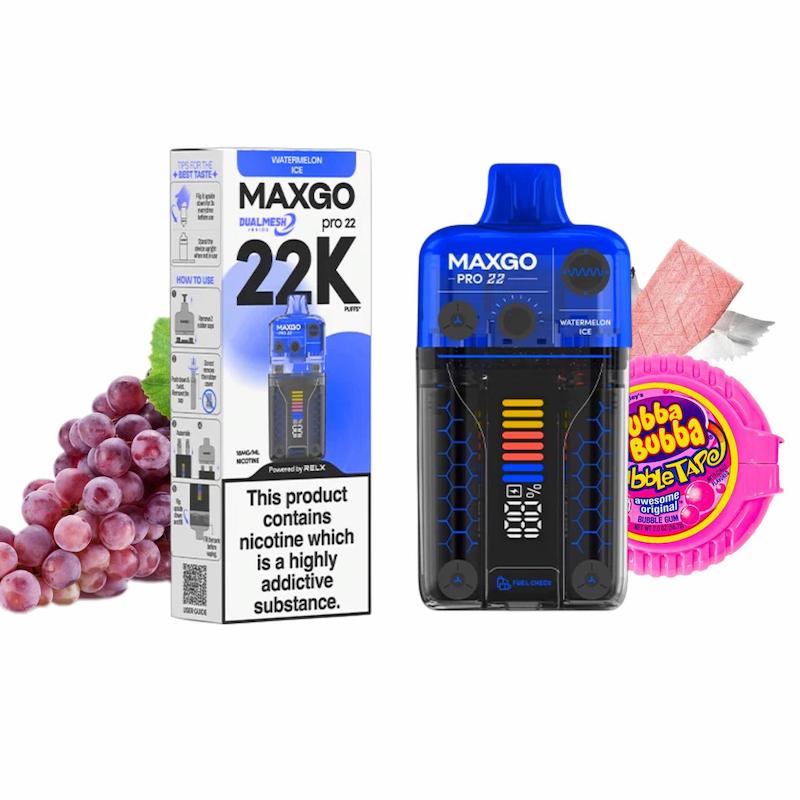 پاد یکبار مصرف 22000 پاف مکس گو نیکوتین 18 | MAXGO 22K Disposable Vape آدامس بادکنکی انگور