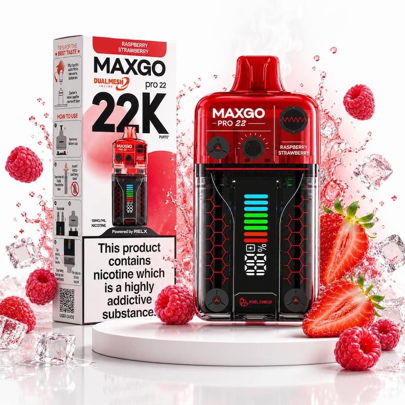پاد یکبار مصرف 22000 پاف مکس گو نیکوتین 18 | MAXGO 22K Disposable Vape توتفرنگی تمشک ترش