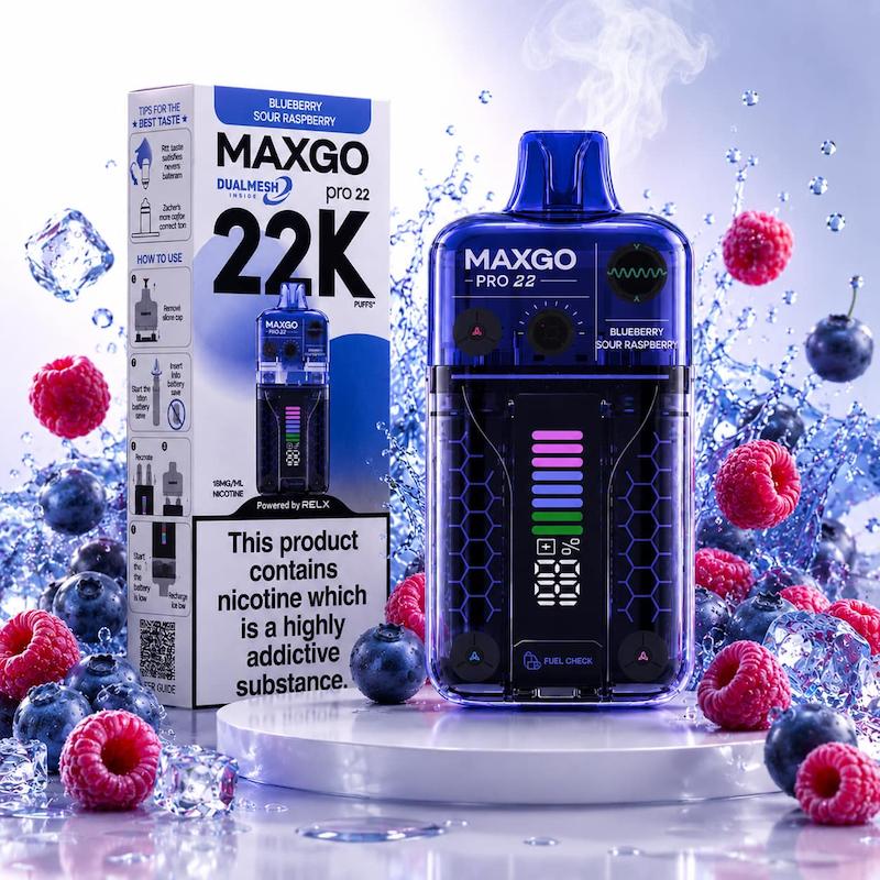 پاد یکبار مصرف 22000 پاف مکس گو نیکوتین 18 | MAXGO 22K Disposable Vape تمشک آبی بلوبری