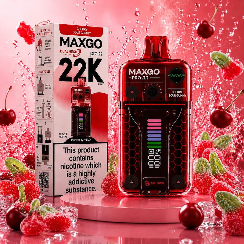 پاد یکبار مصرف 22000 پاف مکس گو نیکوتین 18 | MAXGO 22K Disposable Vape گیلاس آدامس بادکنکی