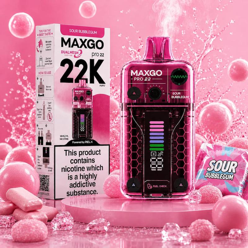 پاد یکبار مصرف 22000 پاف مکس گو نیکوتین 18 | MAXGO 22K Disposable Vape آدامس بادکنکی ترش