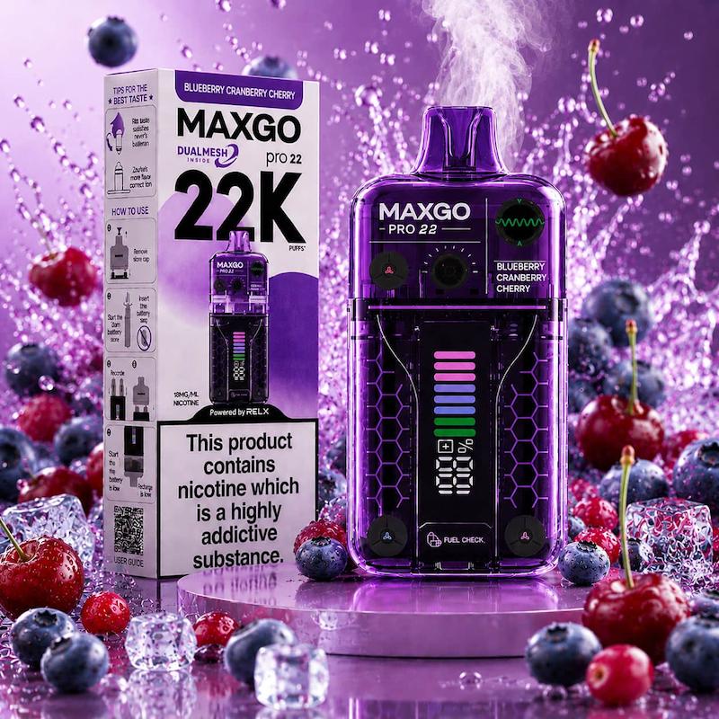 پاد یکبار مصرف 22000 پاف مکس گو نیکوتین 18 | MAXGO 22K Disposable Vape بلوبری زغال اخته آلبالو