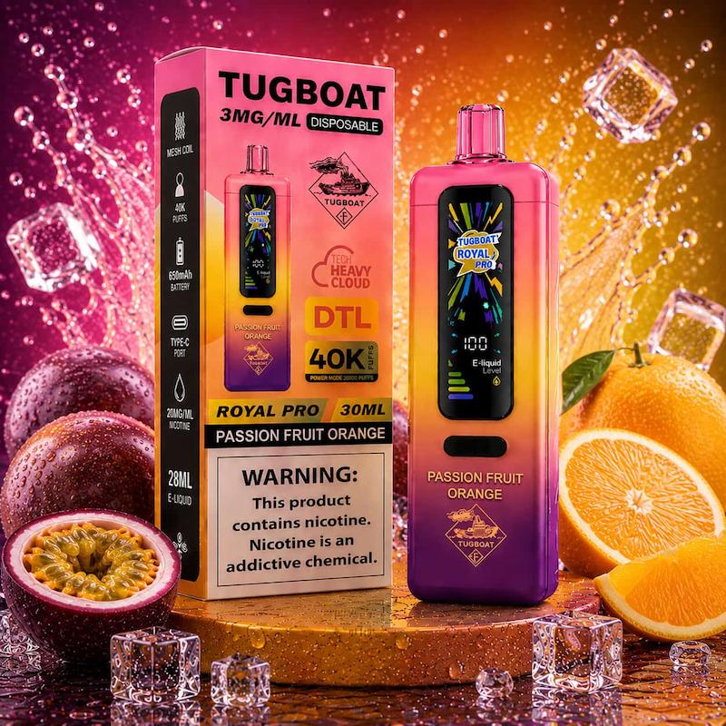 ویپ 40000 پاف تاگ بوت رویال پرو صدادار | Tugboat Royal Pro 40000 Puffs پرتقال نعنا
